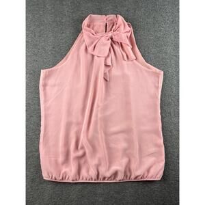 Sweet Pea Pink Sleeveless Blouse‎ with Bow Neck Detail Size Large